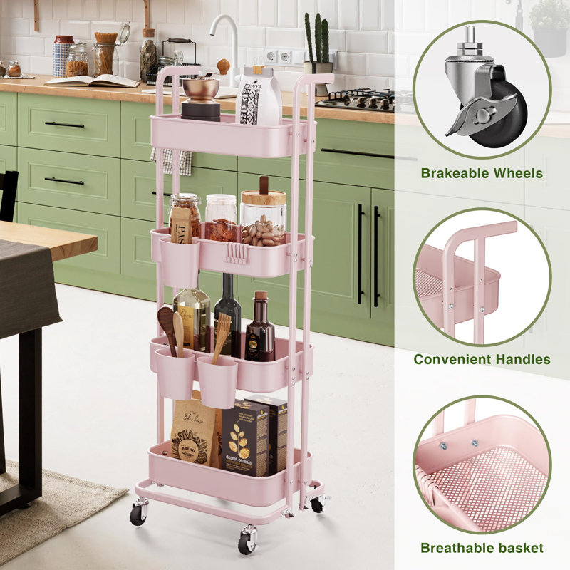 48.6'' H x 18.7'' W Utility Cart with Wheels, Pink
