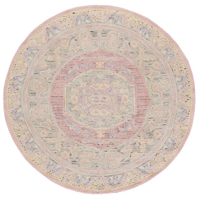 Savonnerie 401 Hand Tufted Wool/Cotton Oriental Indoor Use Only Rug in Pink/Beige