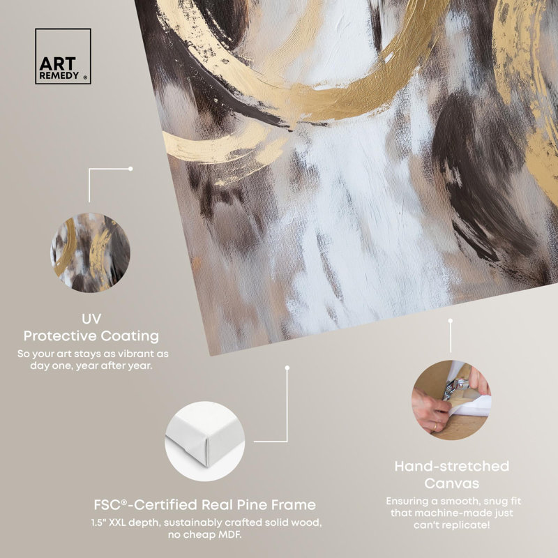 «Swirling Forms with Gold Canvas Luxury Abstract Art» par , H 20 po x l 24 po, Toile tendue avec châssis