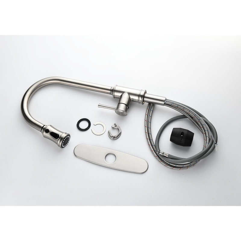 Robinet de cuisine en nickel brossé avec douchette rétractable, acier inoxydable, 3 modes de sortie, robinet coulissant en acier facile à nettoyer, nickel, buse rotative à 360 °, réglages de l'eau, élégant