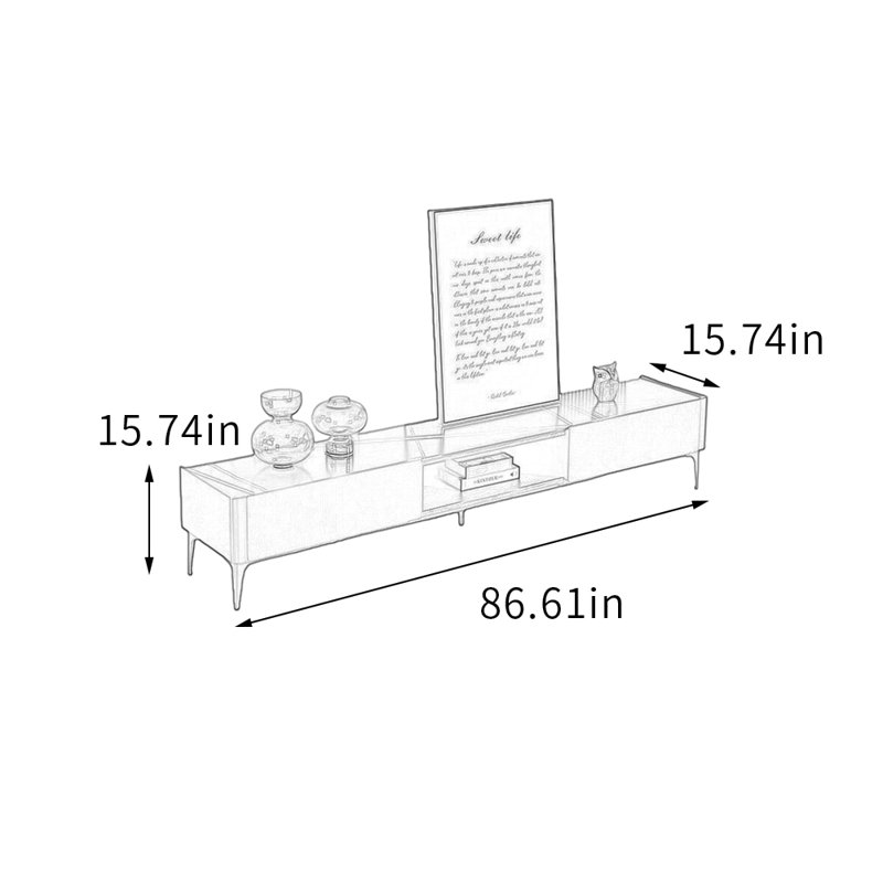Meuble télé avec tiroirs Living, H 15,74 po x L 86,61 po x l 15,74 po, Brun noisette / blanc