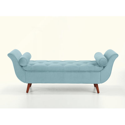 Banc long capitonné rétro de 65 pouces avec repose-pieds en velours avec design rétro classique, repose-pieds de style Mid-Century moderne pour le salon et le vestibule de la chambre à coucher