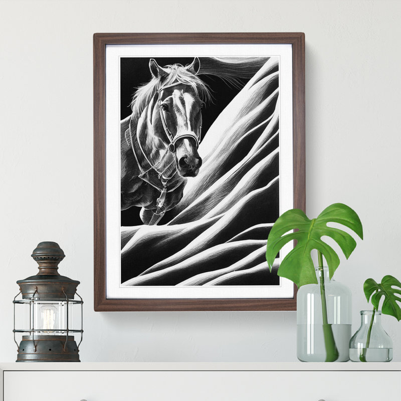 Monochrome Horse No.4 - Framed Print, 64cm H x 46cm W x 2cm D, Walnut