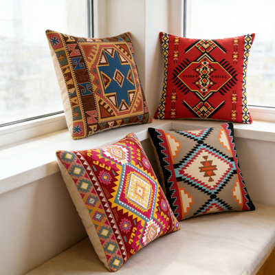 4-Pack Moroccan Style Decorative Pillow Cover For Home Sofa, Sofa Bed, Bed - 18*18 Inches Polyester Decorative Pillow Cover With Modern Pattern (Filler Not Included)