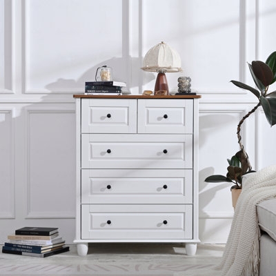 Commode à 5 tiroirs, commode à 5 tiroirs, commode haute, avec espace lointain, armoire de rangement en bois (commode)