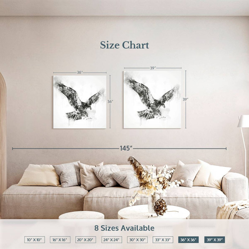 Brampt Eagle Flying Black And White, 36" H x 36" W