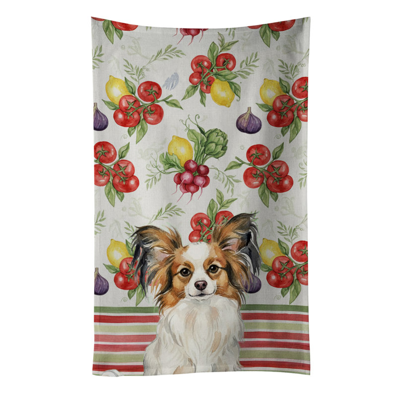 White with Sable Papillon Vegetables Kitchen Towel, White/Sable Papillon