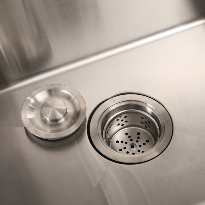 24In Silver Brushed Sink With Tall Stainless Steel Faucet - 4.33" Drain Head And Only