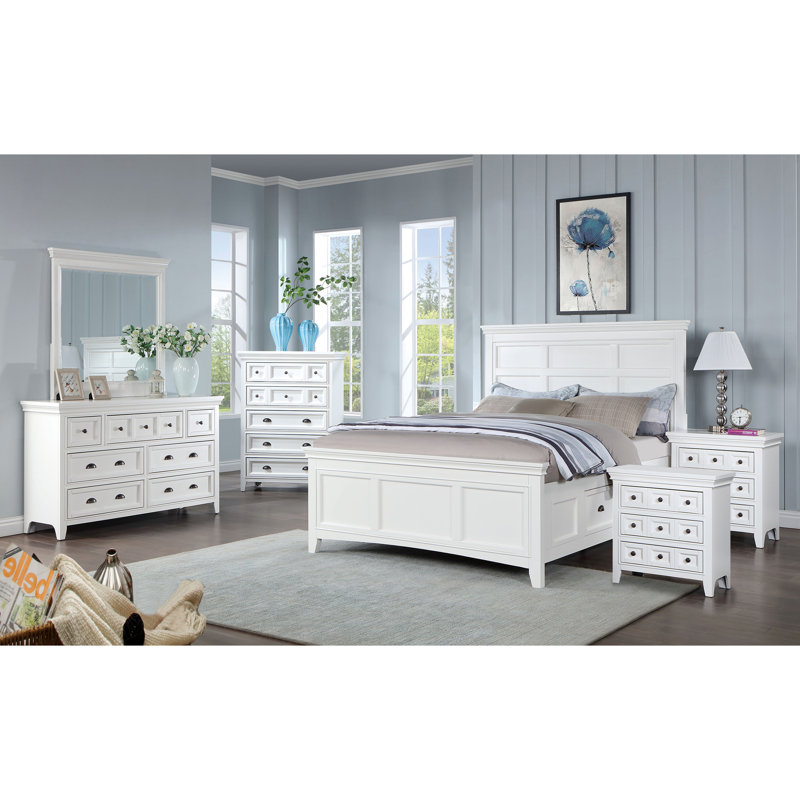 Genesha Solid Wood Piece Bedroom Set, White, King