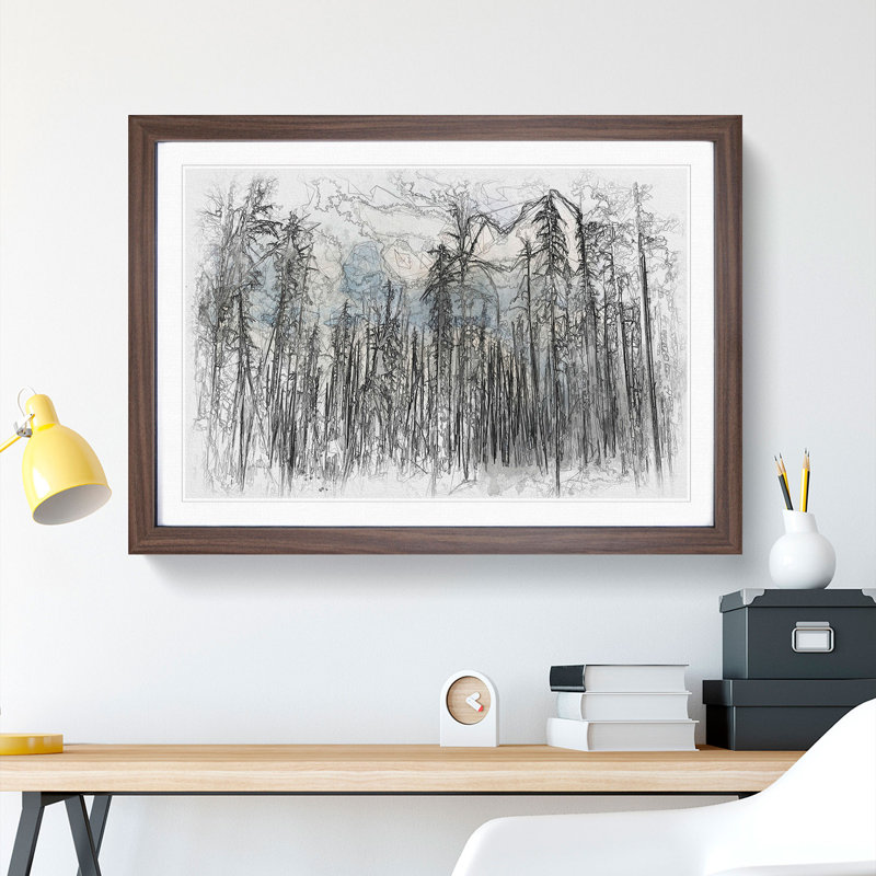 Winter Forest Vol.2 Sketch - Picture Frame Graphic Art, 36cm H x 48cm W x 2cm D, Walnut