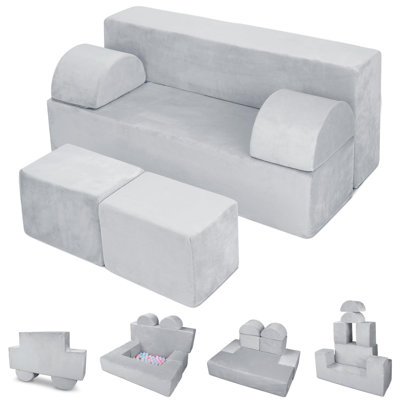6 pièces Canapé pour tout-petit pour enfant, canapé pour chambre à coucher, salon, jouet en mousse, gris
