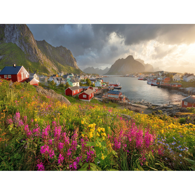 «Coastal Village Sunrise», art mural sur toile tendue