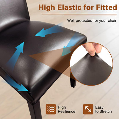 Leather Chair Covers for Dining Chairs, Super Stretch Waterproof Kitchen Chair Covers Thickened Washable Dining Chair Slipcovers Chair Seat Covers for Dining/Kitchen/Banquet, Set of 4, Brown