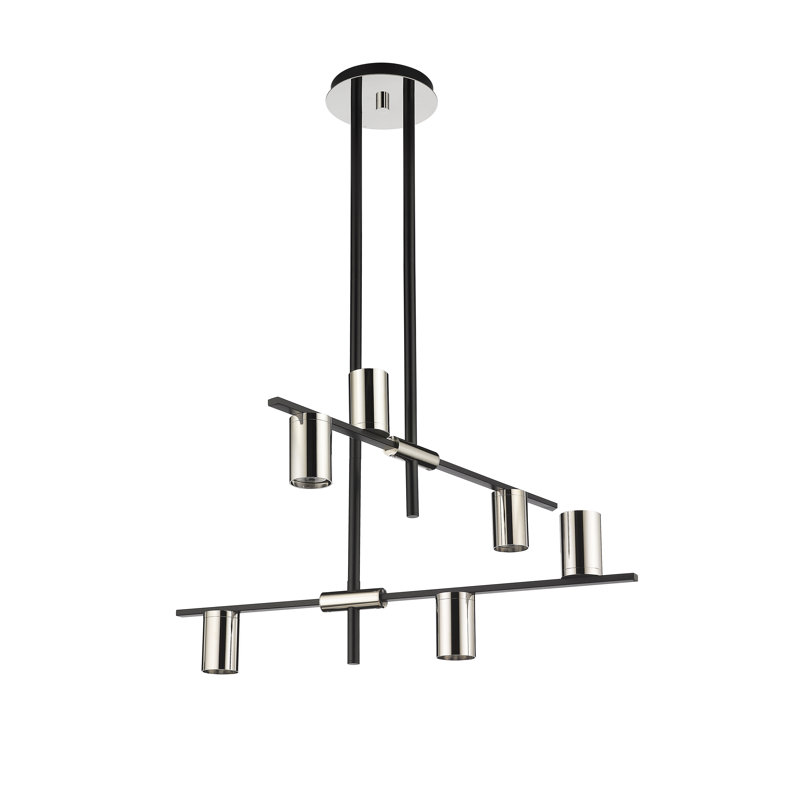 Jamari 6 - Light Dimmable Tiered Chandelier, Mate Black/Polished Nickel, Polished Nickel