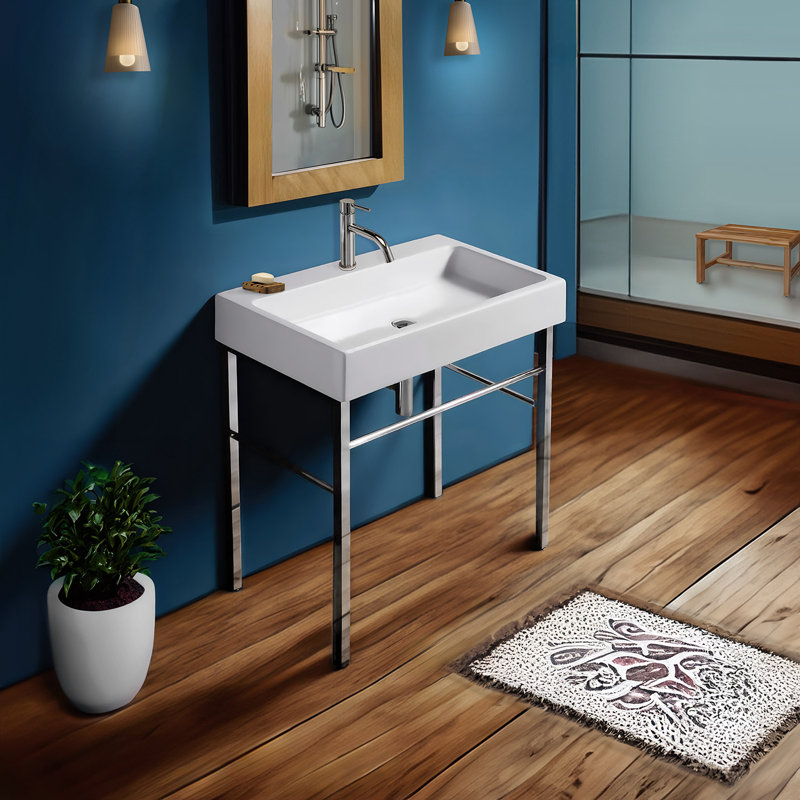 Britannia Vitreous China Rectangular Console Bathroom Sink, Single
