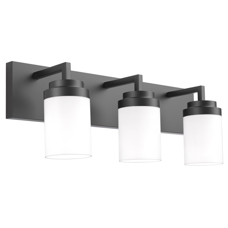 Bathroom Vanity Light with Glass Shade, Matte Black, 3, White