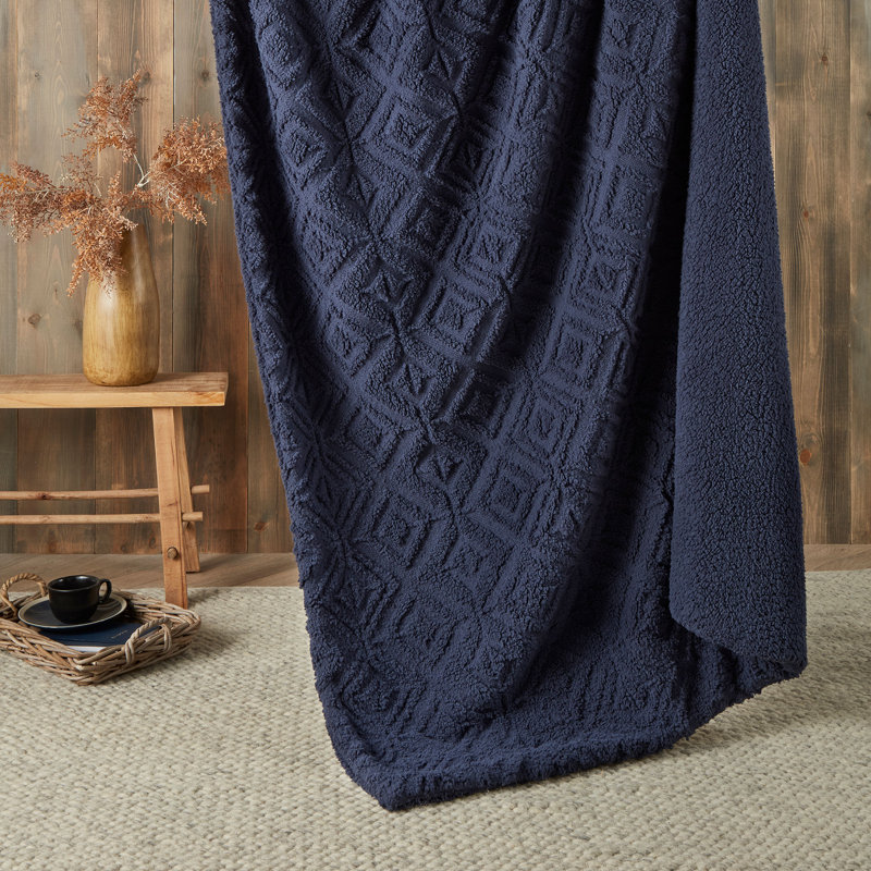 Geo Fleece Throw Blanket, Navy