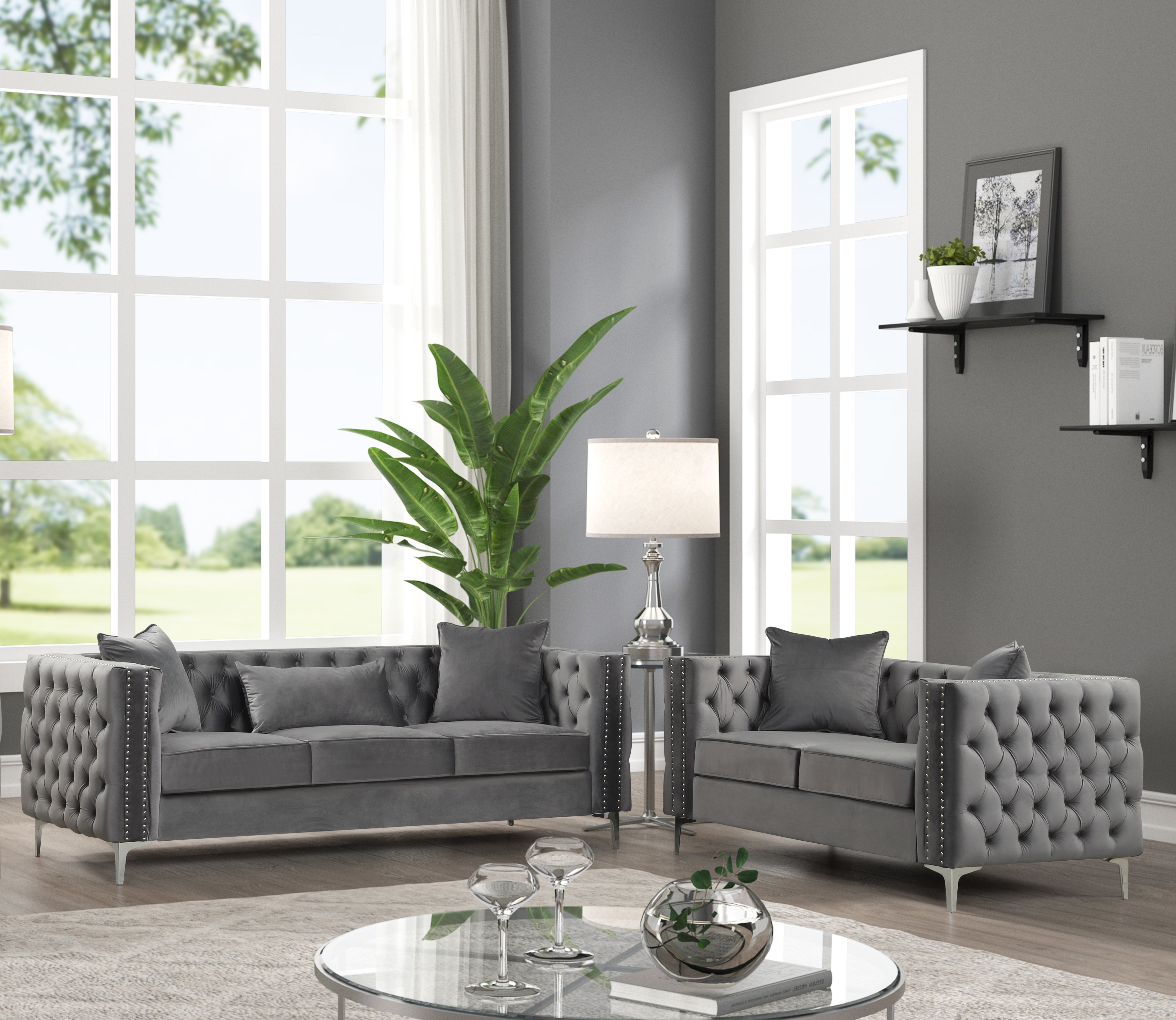 House of Hampton® Marti Hickory Modern 2 Piece Velvet Living Room Set