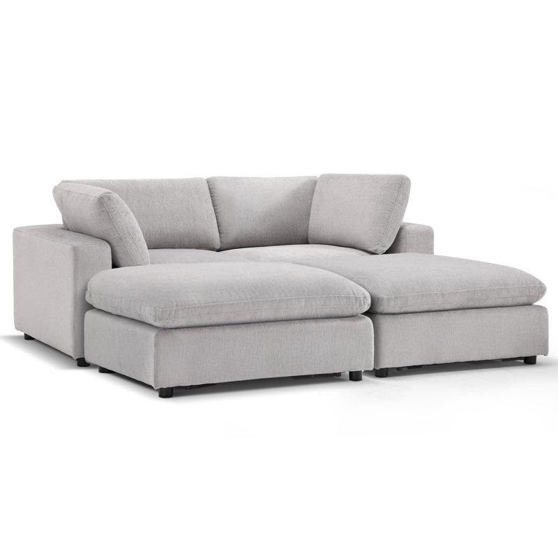 Odai 77.2" W Chenille Sleeper Sectional with Ottomans 