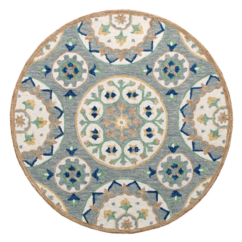 Rugsa Hand Tufted Wool Floral Indoor Rug, Round 3'