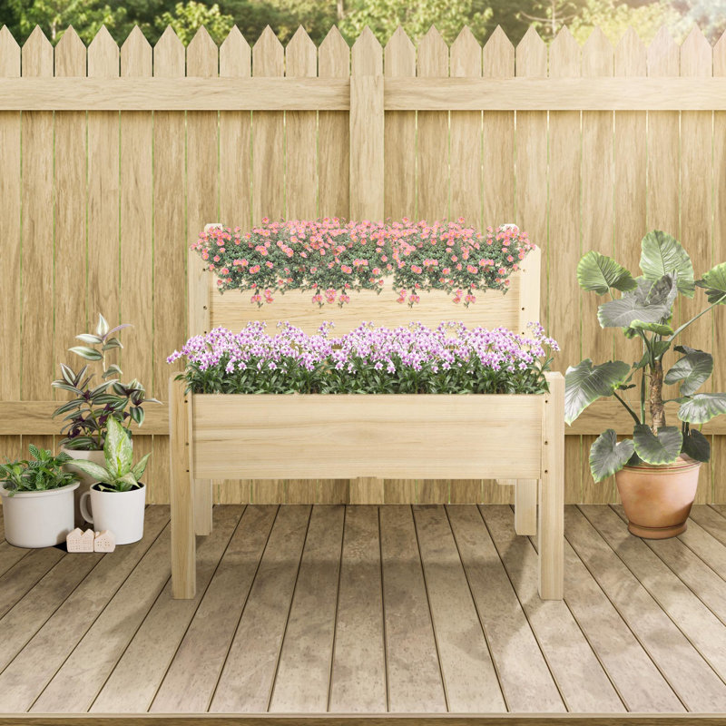 Lit de jardin surélevé avec deux jardinières, Naturel