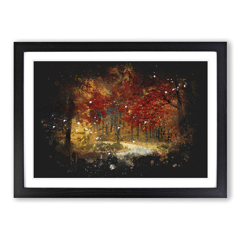Path Through The Forest At Autumn - Single Picture Frame Print on MDF, Black Framed, 33cm H x 45cm W x 2cm D