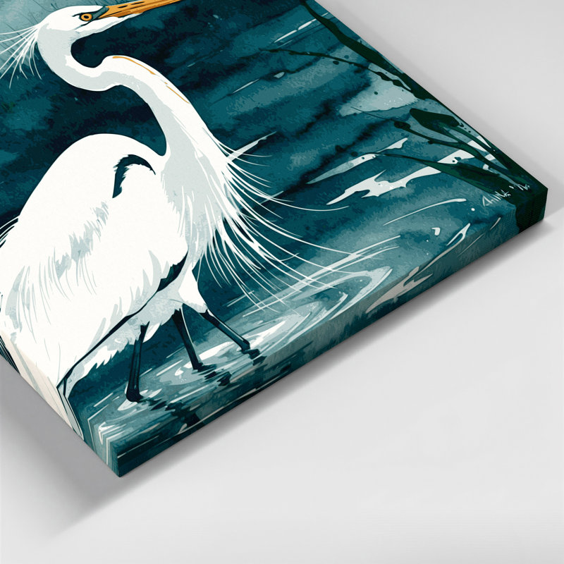 Birds Great Egret Blue Canvas Wall Art, 12" H x 12" W