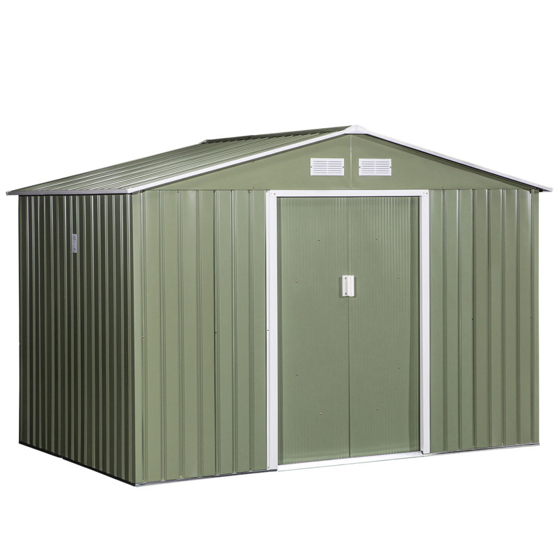 Remise de rangement extérieure 9 pi x 6 pi - 4 évents, 2 portes coulissantes, pour la cour, le garage, la remise d'organisation de pelouse, avec tondeuses à gazon avec cadre