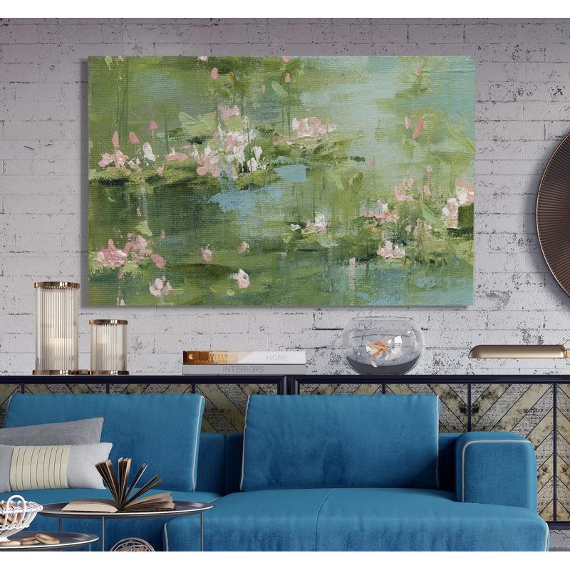 «Celadon Waterlilies I», reproduction, H 32 po x l 48 po x 1,5 po, Toile tendue