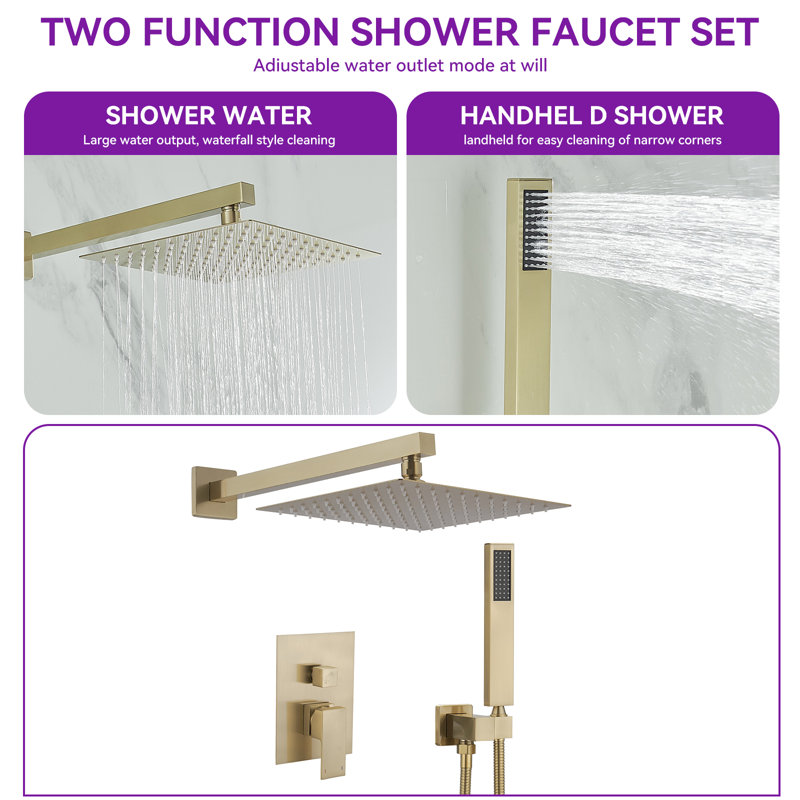 Brushed Gold Stainless Steel Wall Mounted Rain Shower System