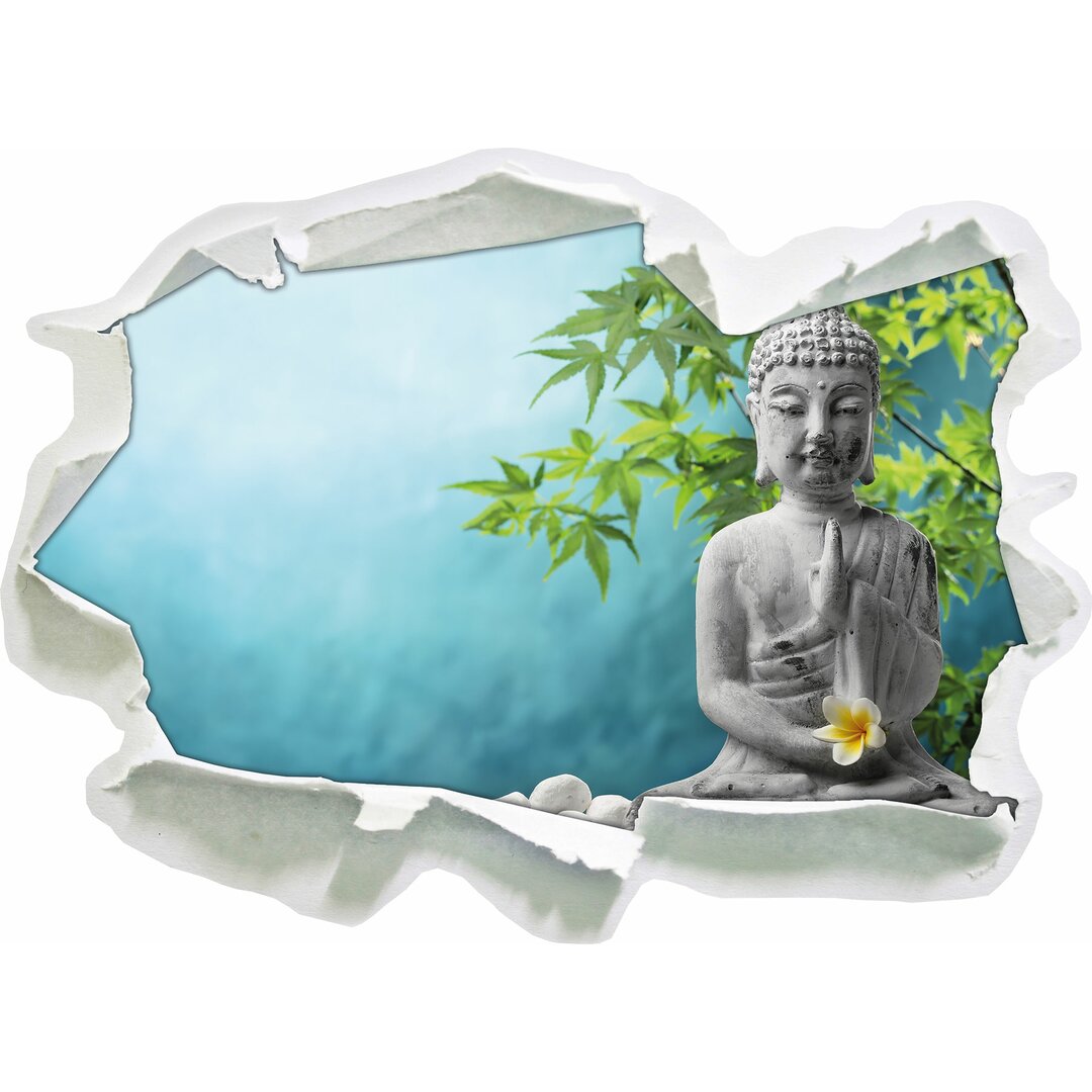 Wandaufkleber Buddha on a Stone Holding a Manoi Blossom in his Hand