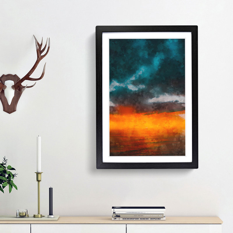 Sunset over Catalina Island - Framed Print, 45cm H x 33cm W x 2cm D, Black Framed