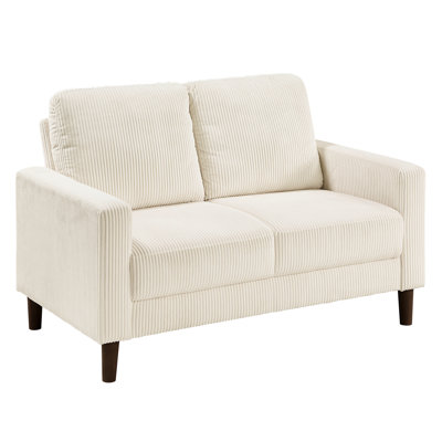 Velours côtelé beige contemporain en bois massif et pieds exposés en mousse haute densité pour petit salon décoré de sièges confortables recouverts de brun