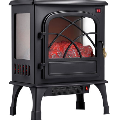 Chaufferette électrique autoportante 1500 W de 1500 W, 25,5 po, installation rapide avec 4 pieds de soutien, chauffage infrarouge efficace pour les saisons froides, flammes 3D réalistes dans une maison confortable, construction en nylon noir