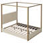 Grand lit plateforme à baldaquin avec tête de lit et structure en métal, beige