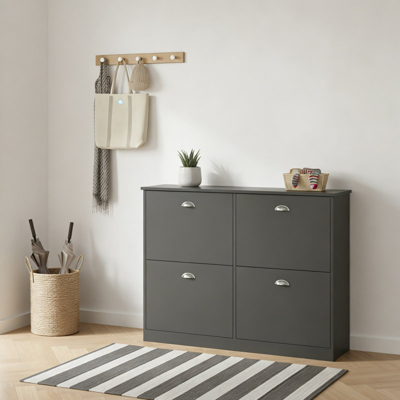 Étagère à chaussures étroite et moderne avec 4 tiroirs pour vestibule, vestibule et couloir de style moderne, Gris