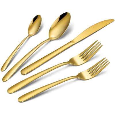 20-Piece Gold Stainless Steel Flatware Set For 4 With Forks, Spoons & Knives, Dishwasher Safe