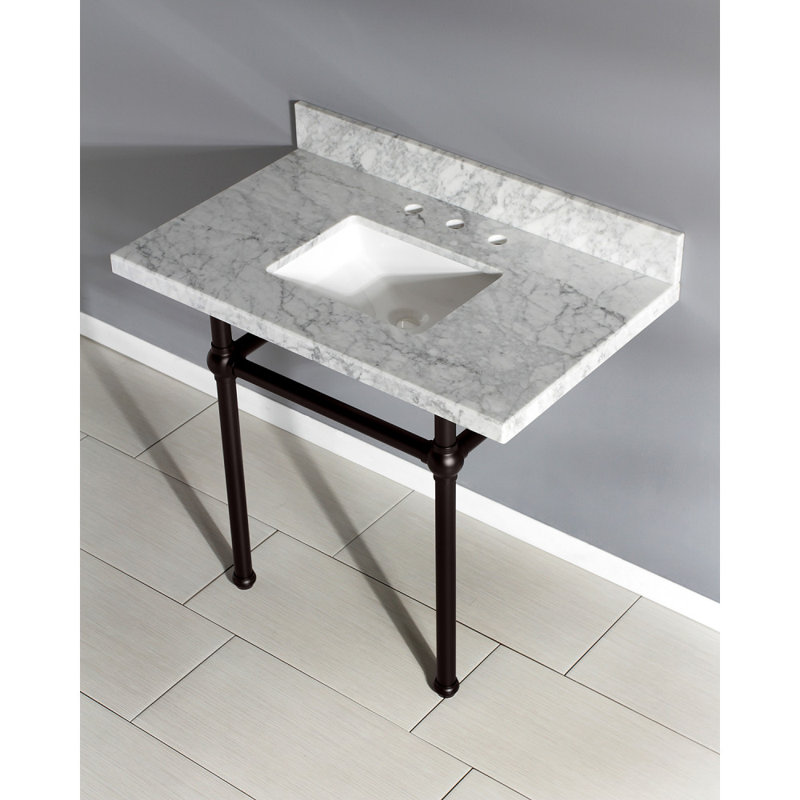 Kingston Brass Templeton 36-Inch Carrara Marble Vanity Top with Brass Legs (8-Inch, 3-Hole), Oil Rubbed Bronze