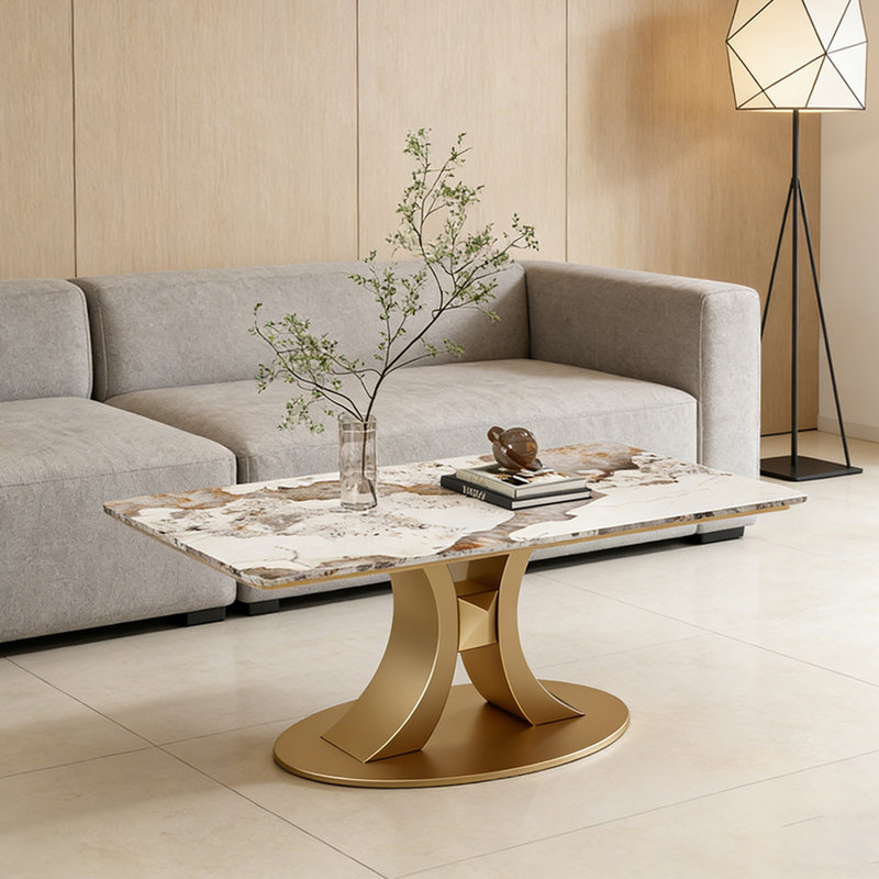 Table basse Home, H 17,71 po x L 47,24 po x l 23,62 po, Blanc / Taupe, Doré