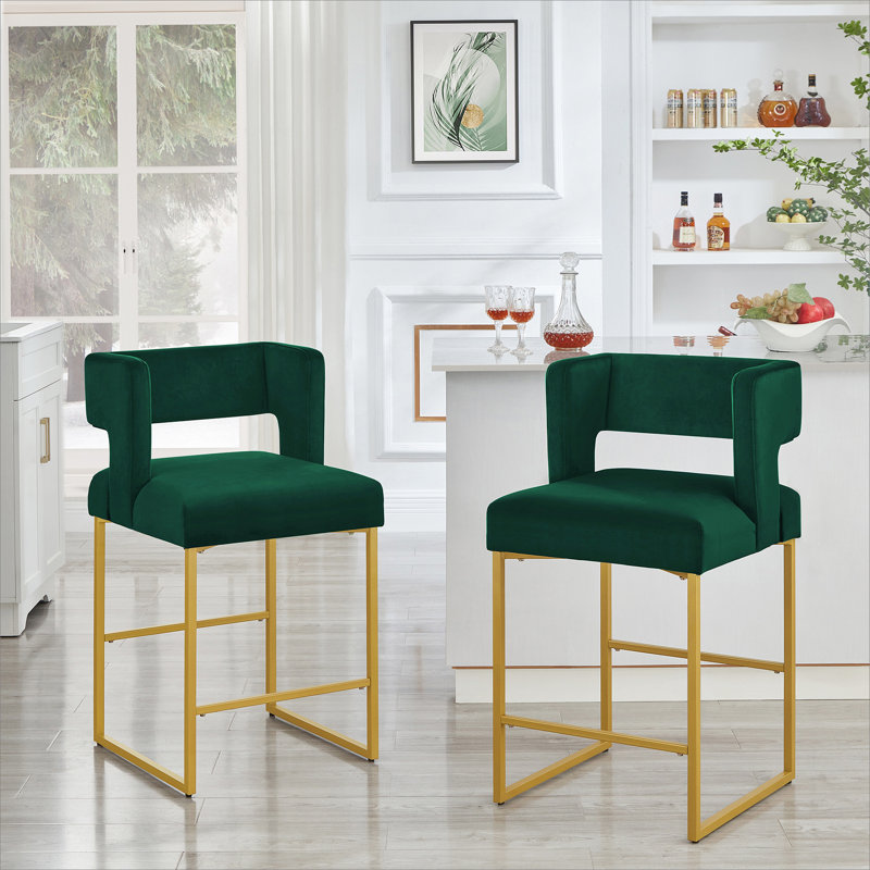 Modern Fashion Counter Height Bar Stools with Unique Square Open Backres, Green