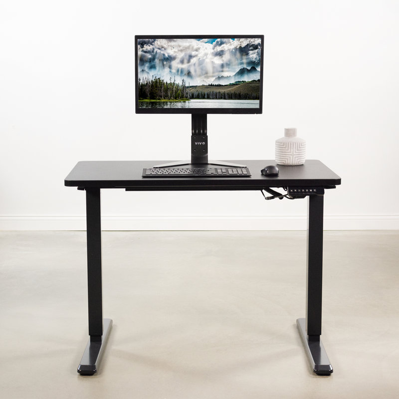 Sleek Black 43"x24" Universal Sit-Stand Desk Top