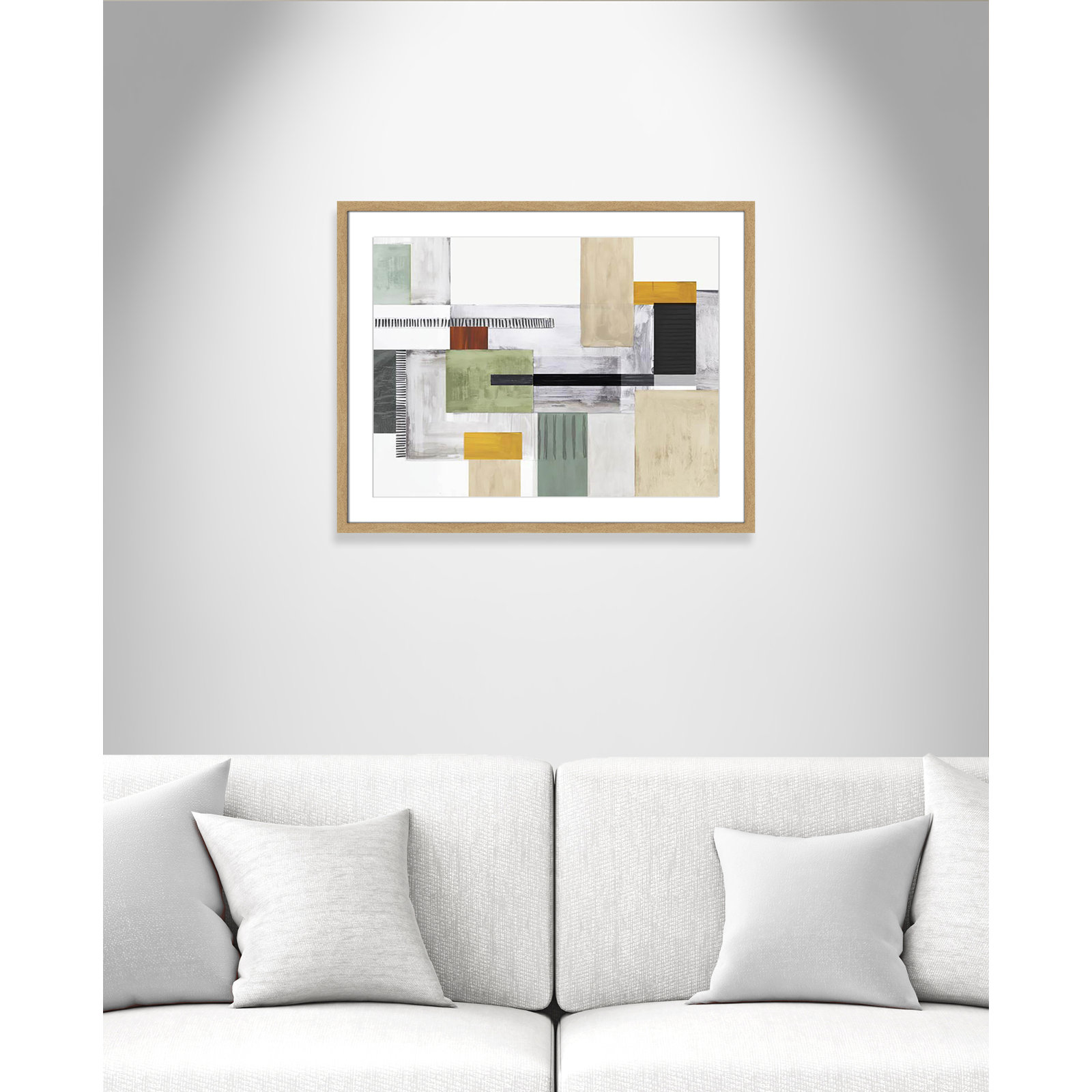 Playful Blocks Print by Tom Reeves, White, Natural Box Picture Framed, 23.5" H x 29.5" W x 1.25" D