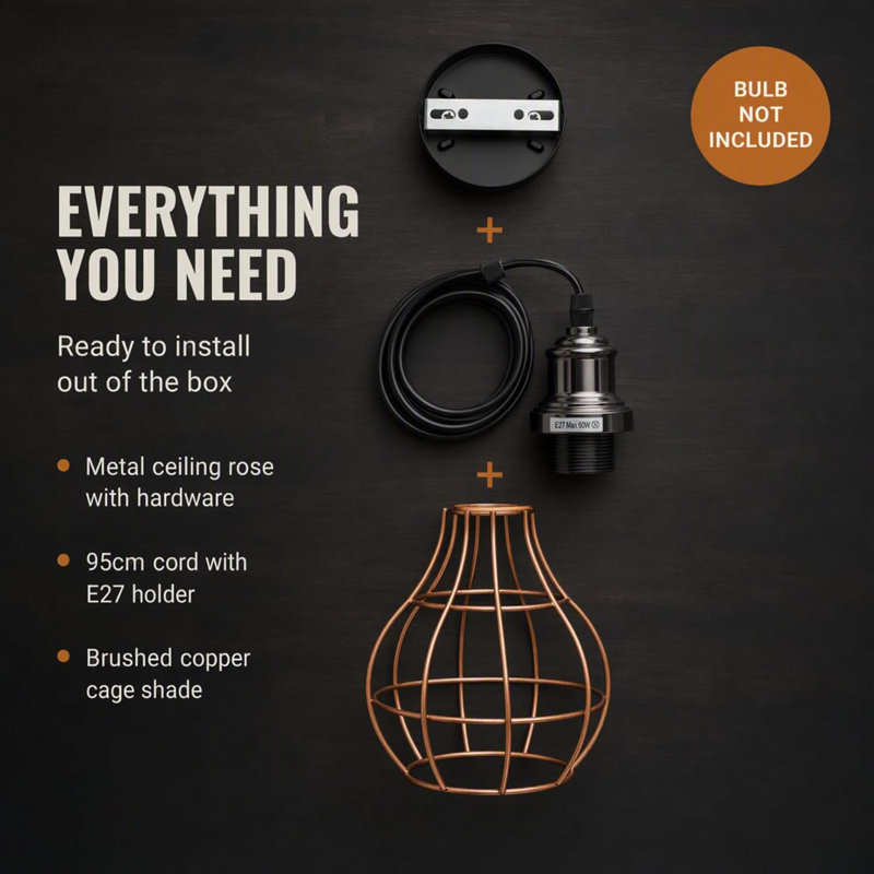 1 - Light Black Pendant, Yes, Brushed Copper