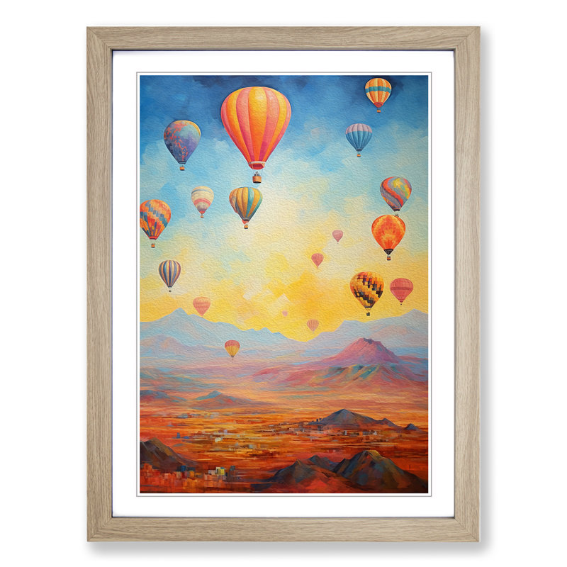 Hot Air Balloon Impressionism - Framed Print, 46cm H x 34cm W x 2cm D, Oak Framed