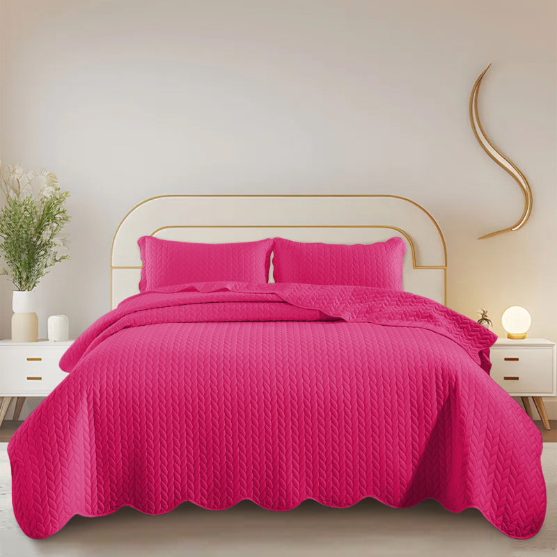 Embossed Quilted Bedspread Set – Soft Microfiber Coverlet With Pillow Shams, Hotel-Style Bedding For High Beds, Pink