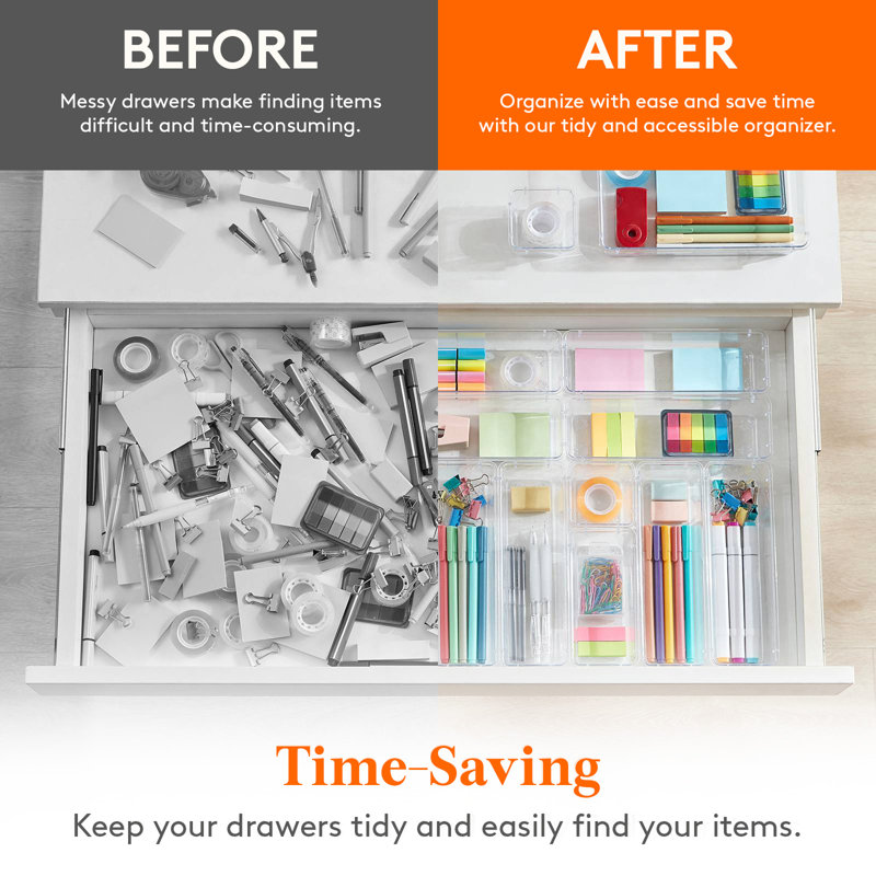 Clear Plastic Desk Drawer Dividers Set, 28 Pieces in 4 Sizes