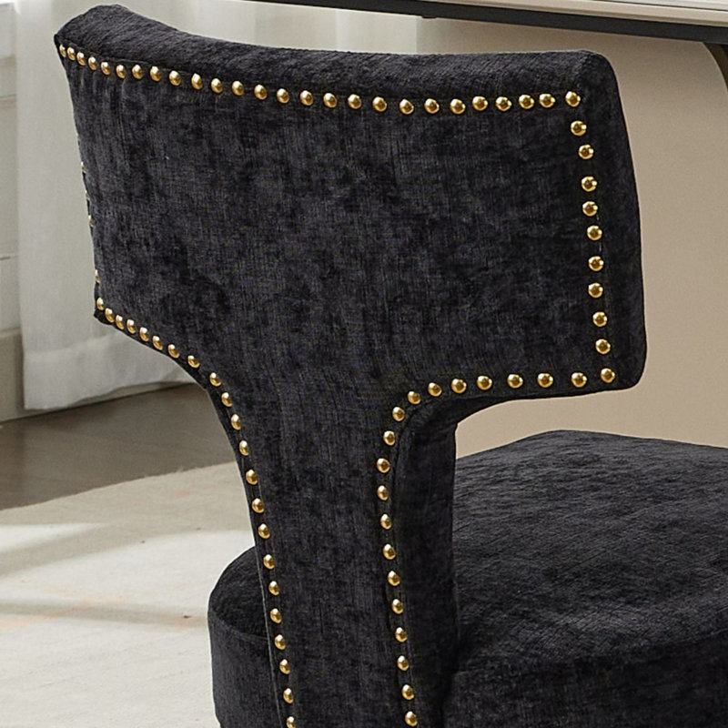 Mid Century Upholstered Dining Chairs Side Chairs Farmhouse Chenille Dining Chair With Metal Legs, Black, 6