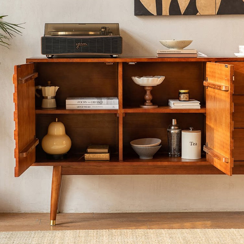 Buffet de rangement rétro en bois massif, H 33,85 po x l 55,11 po x P 17,71 po