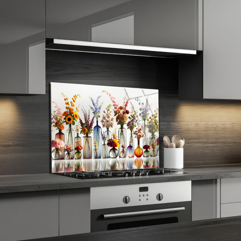 Carreau de dosseret coloré en verre trempé Bloomscape - décoration murale de cuisine, H 20 po x l 27 po x P 0,5 po
