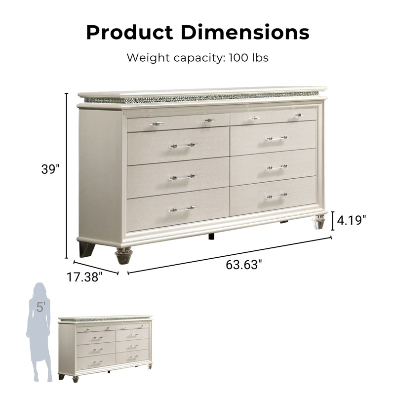 Commode double 8 tiroirs Belliveau, Blanc perle